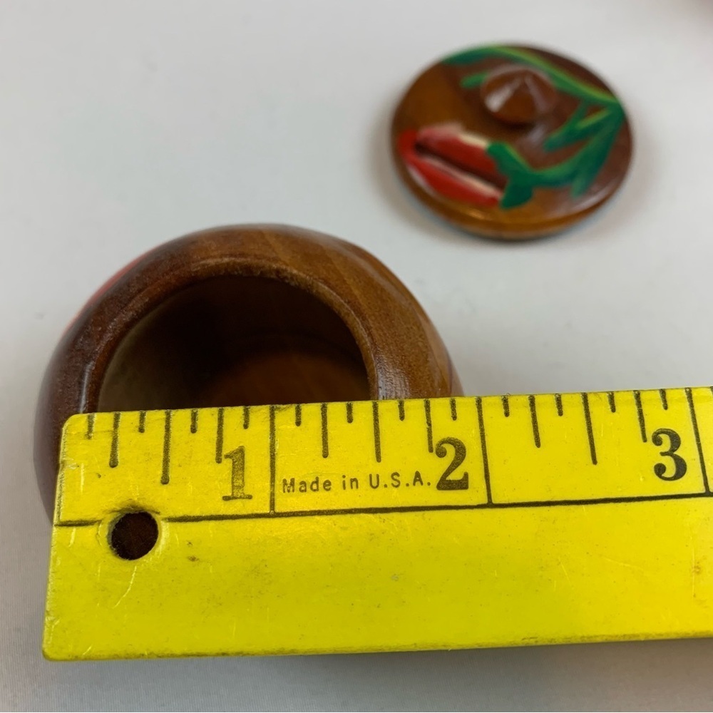 (2) Decorative Hand-Carved/Painted Turned Wood Bowls w/ Finial Knob Lids - Picture 9 of 10